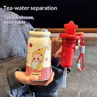 Mug Termos Vakum Berbentuk Bintang Desain Kartun Stylish Portabel dengan Lapisan Keramik dan Sedotan untuk Pelajar Wanita