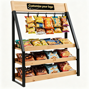 Espositore per Snack a 3 Livelli Personalizzato per Bancone, Organizzatore per Caramelle e Patatine con Ganci, Supporto in Metallo e Legno per Casa/Negozio/Ufficio/Cucina - Product Image 1