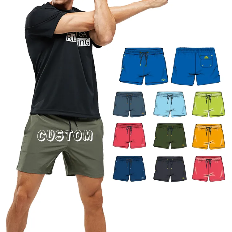 Custom Logo Mens Classic Beach Shorts Swim Trunks Boardshorts with Mesh Lining