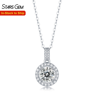 Starsgem Halo Design 1ct Pendant <b>Necklace</b> Starsgem DEF Lab Created Diamond or Moissanite 925 Sterling Silver Gift <b>Necklace</b> - Product Image 1
