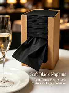 Serviettes de cocktail noires aspect tissu, jetables, carrées, pour dîner, fournitures de fête, ensemble de nappes pour restaurant et café - Product Image 6