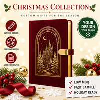 Carnet de notes A5 personnalisé pour Noël, avec couverture rigide en forme d'arche de château doré, reliure cousue, 80 feuilles, finition velours, cadeau d'entreprise