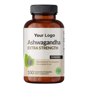 Cápsulas de Extracto de Raíz de Ashwagandha 100% Puro, 500mg, Orgánico, Marca Privada OEM, Apoyo Inmunológico para Adultos, Mejora la Memoria, el Sueño, la Fuerza y la Resistencia - Product Image 1