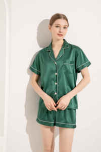 FUNG 3034 Hot Pijama Set Mulheres Satin Sleepwear Curto Pijama De Seda Conjunto em Rosa Escuro Popular Personalização Home Wear - Product Image 5