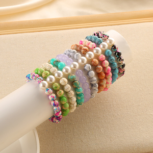 Venta al por mayor de pulseras de piedra natural de 8mm, joyería de <span class=keywords><strong>la</strong></span> amistad, brazalete de perlas redondas ajustables, pulsera de cuentas de cristal Turquesa - Product Image 1