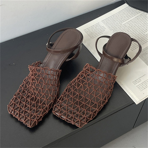 Sandales en maille faites à la main sur mesure 2025 pour femmes, style européen et américain, nouvelles sandales à talons hauts ajourées pour femmes - Product Image 4