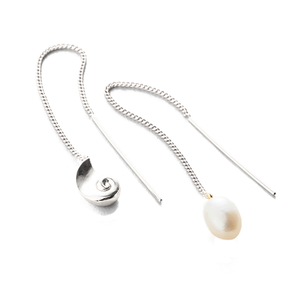 Bijoux Gemnel en argent 925, design asymétrique d'été avec perle d'eau douce, <span class=keywords><strong>nautilus</strong></span> en fil de lien poli, boucles d'oreilles - Product Image 6