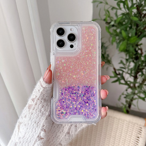 Phụ Nữ Cô Gái <span class=keywords><strong>Bling</strong></span> Sequin Long Lanh 3 Trong 1 Chống Sốc Trường Hợp Cho Iphone 16 Pro Max Nhiệm Vụ Nặng Nề Lai Rugged Bảo Vệ Trường Hợp - Product Image 1