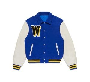 Veste universitaire de luxe OEM, broderie de logo personnalisée, laine Melton de qualité supérieure, veste de collège avec manches en cuir pour hommes - Product Image 1