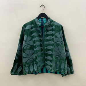 Chaqueta Reversible de Terciopelo Verde Esmeralda de Lujo, Bordada a Mano, con Cuello Alto, Manga Larga, Estilo Étnico, para Invierno - Product Image 1