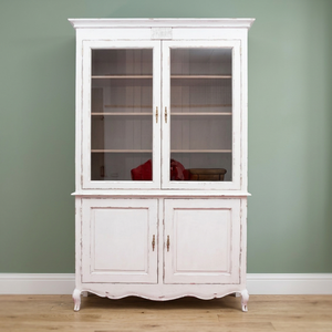 Distressed Wooden White Antique Handmade Multi-purpose Living Room Kitchen Cabinets Solid Mahogany Wood Glass Storage Furniture - Product Image 2