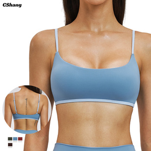 Sujetador Deportivo con Tirantes Finos en Color de Contraste y Logotipo Personalizado, Transpirable, Sexy, Escote Bajo, Top para Mujeres con Busto Grande, para Correr y Yoga - Product Image 1