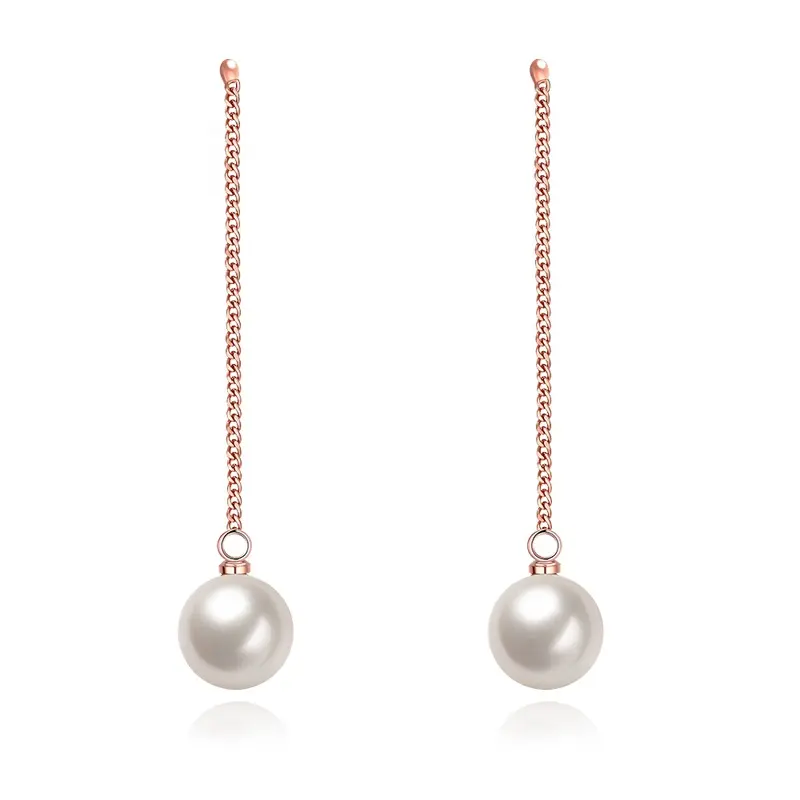 Minimalist Long Chain Imitation Pearl Earrings Women Genuine Simulation Pearl Chain Earrings