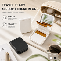 Brosse de voyage portable à marque privée 180 °   Pinceau de maquillage compact pliable avec miroir intégré et poils synthétiques doux