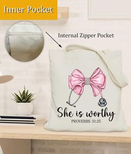 Sac fourre-tout esthétique pour cadeaux chrétiens, sac fourre-tout religieux pour l'étude de la Bible, taille moyenne avec poche intérieure - Product Image 4