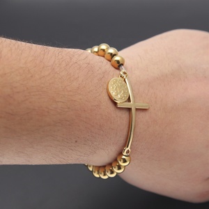 In Acciaio Inox Oro 8 millimetri <span class=keywords><strong>Rosario</strong></span> <span class=keywords><strong>Catena</strong></span> Degli Uomini Delle Donne del Braccialetto della Traversa con la Vergine Maria Del Pendente del Regalo di Modo - Product Image 2