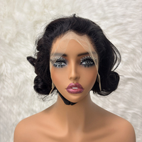 Perruque Courte Pixie en Gros, Perruque Courte Bouclée et Volumineuse en Cheveux Humains, Perruque Frontale en Dentelle 13x4, Cheveux Vierges Brésiliens, Perruque de Remplacement à Couches