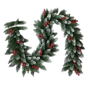 High Quality 9Ft Outdoor Decoration Rattan With Pinecone And Red Berries Christmas Garland Outdoor Xmas Decorations