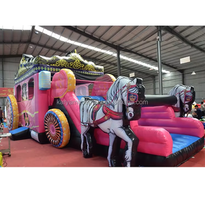 Castillo Inflable con Tobogán de Caballo Blanco y Carroza Rosa, Parque de Juegos Inflable para Eventos, Combo de Castillo Inflable - Product Image 2