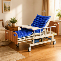 Lit médical manuel à quatre manivelles pour positionnement du patient, avec sommier incurvé et plateaux de tête et de pieds en bois, pour les soins quotidiens en salle de soins