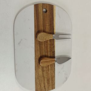 Tabla de cortar de <span class=keywords><strong>madera</strong></span> y mármol almacenada sostenible de nuevo diseño 2025 con mango y forma Lidirregular para interiores - Product Image 5