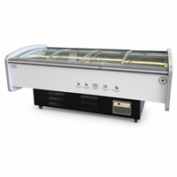 Table de préparation réfrigérée pour boissons, 260L, 4 portes coulissantes vitrées, refroidissement direct R290a, 2-8°C, acier inoxydable