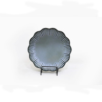 Service de Table Élégant Bleu Gris 16 Pièces en Grès Européen – Assiettes, Bols, Tasses, Ustensiles – Compatible Four et Lave-Vaisselle pour la Maison