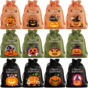 Bolsa de Arpillera para el Día de Todos los Santos, 10x14cm, con Diseño de Calabaza, Bolsa de Lino con Cordón, Varios Usos para Dulces y Chocolates - Product Image 1