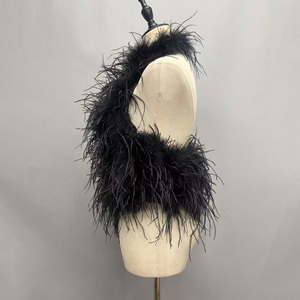 <span class=keywords><strong>Chaleco</strong></span> de <span class=keywords><strong>plumas</strong></span> de avestruz <span class=keywords><strong>corto</strong></span> sin espalda, sexy, para fiesta de noche, color liso, con cuello halter, para <span class=keywords><strong>mujer</strong></span>, venta al por mayor - Product Image 2