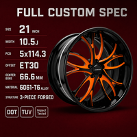 Jantes forgées 3 pièces Orange 5-Y noires 21x10.5 5x114.3 ET30 6061 T6 personnalisées à déport profond pour Ferrari