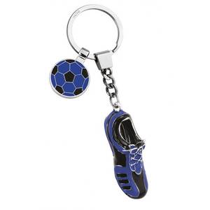 Porte-clés Chaussure de Football Bleu Noir avec Breloque Ballon de Foot Chaîne Métallique Cadeau Promotionnel - Product Image 1