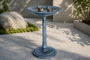 Bain d'oiseaux léger en résine en forme <span class=keywords><strong>de</strong></span> fleur sur piédestal, résistant aux intempéries, <span class=keywords><strong>bassin</strong></span> d'eau extérieur pour oiseaux sauvages, décoration <span class=keywords><strong>de</strong></span> <span class=keywords><strong>jardin</strong></span> - Product Image 5