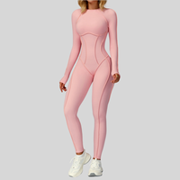 Combinaison à manches longues et dos nu avec logo personnalisé, vêtements de sport pour la gym, entraînement, fitness, yoga, body sculptant pour femmes
