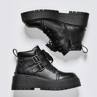 Premium OEM Bout Rond Haut Talon Punk Court Chunky Plateforme Cheville Bottes de Combat pour les Femmes