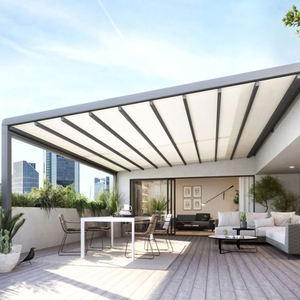 Pergola motorisée rétractable moderne en aluminium avec rideaux latéraux télécommandés, certifiée CE, imperméable, pare-soleil pour jardin extérieur - Product Image 1