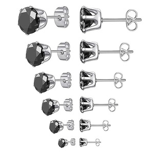 <b>Stud</b> <b>Earrings</b> <b>Black</b> Zircon Claw Setting Stainless Steel Ball Shape Gift Jewelry 0.8x11mm Various Sizes - Product Image 1