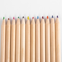 Crayons de couleur courts en bois naturel - 12 couleurs dans une boîte en papier de vachette - Fournitures artistiques pour enfants