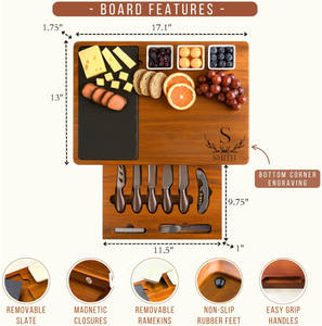 Set Papan Charcuterie Kayu Akasia Berkualitas Tinggi yang Dipersonalisasi dengan Pisau Stainless Steel - Product Image 4