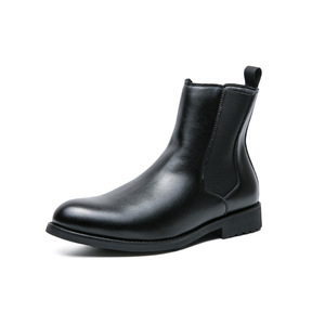 Bottes avec logo personnalisé Chaussures pour hommes Bottes en cuir artificiel Bottes <span class=keywords><strong>Chelsea</strong></span> décontractées d'hiver avec doublure en fourrure pour hommes - Product Image 2