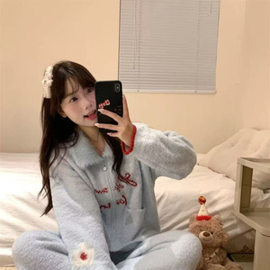 Ensemble de <span class=keywords><strong>pyjama</strong></span> en velours épais, cardigan, <span class=keywords><strong>pyjama</strong></span> pour <span class=keywords><strong>fille</strong></span>, automne et hiver, doux, fourrure, lettres - Product Image 5