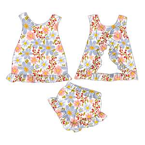 ชุดเซ็ต 2 ชิ้นสำหรับเด็กผู้หญิงตัวเล็ก <span class=keywords><strong>ขาย</strong></span>ดี ลายระบาย น่ารัก สไตล์ลำลอง สำหรับฤดูร้อน เสื้อแขนกุดประดับโบว์ พร้อมกางเกงขาสั้นเข้าชุด - Product Image 1
