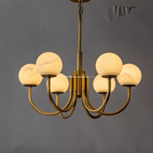 Lustre globe classique <span class=keywords><strong>en</strong></span> <span class=keywords><strong>albâtre</strong></span>, style rétro, 6 et 8 lumières, bras <span class=keywords><strong>en</strong></span> laiton, suspension de luxe, sphère <span class=keywords><strong>en</strong></span> marbre naturel, lampe suspendue pour salon - Product Image 2