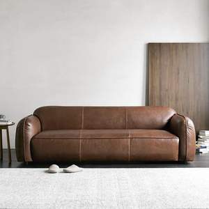 Sofá en Forma de U de Cuero, Relleno de Espuma, Tapizado en Cuero, Diseño Moderno Nórdico Minimalista, Muebles para Sala de Estar - Product Image 1