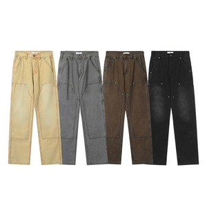AG <strong>Men's</strong> Heavyweight Woolen Fabric Smart Casual Carpenter <strong>Jeans</strong> Flat Front Pleat Mid Waist <strong>Drawstring</strong> Closure Double Knee Design - Product Image 2