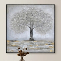 Peinture à l'huile sur toile de paysage d'arbre monochromatique peinte à la main, design personnalisé d'usine, art mural d'arbre gris