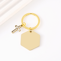 Ywyougang Porte-clés personnalisable en acier inoxydable, style vintage, avec breloque religieuse gravable, motifs grain de lin, grain de sperme de l'espoir, croix et hexagone