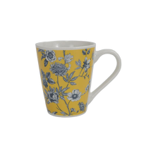 Mug Kopi Keramik dengan Latar Belakang Kuning Pola Bunga Vintage Cangkir Teh Bermotif Bunga untuk Peralatan Meja Dapur Rumah