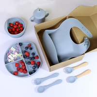 Ensemble d'alimentation pour bébé en silicone sans BPA, anti-fuite, avec assiette, bol, cuillère, fourchette, gobelet anti-fuite - Design de dessin animé