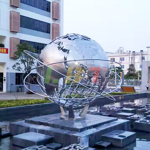Escultura de Mapa Esférica de Acero Inoxidable, Adorno Metálico Redondo para Plaza Exterior, Personalizable, Montaje en Suelo - Product Image 3