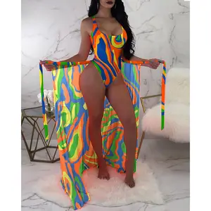 2023 nuovo costume da bagno primavera calda tre pezzi bikini con stampa floreale cover up